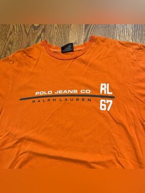 Polo Jeans Co Ralph Lauren Graphic T-Shirt Orange Mens XL 23x29 Preppy Casual
